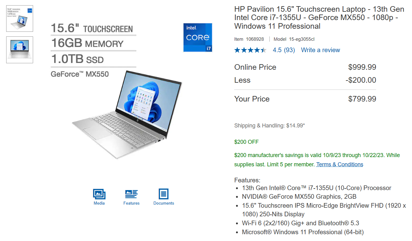 Hp Pavilion 15.6 Touchscreen Costco