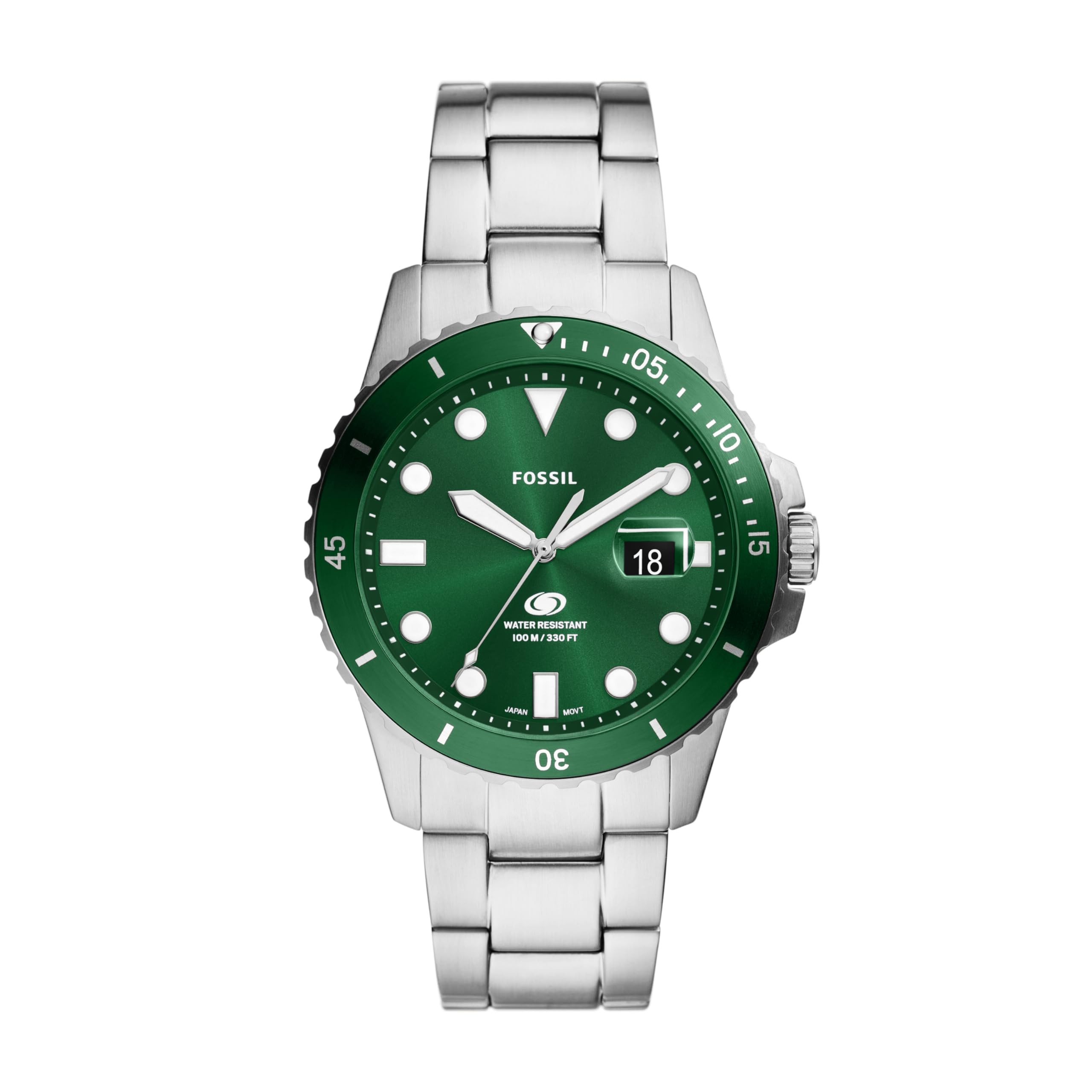 Fossil Men s Sports Watch Stainless Steel Silver Green Taper 68 Free Shipping