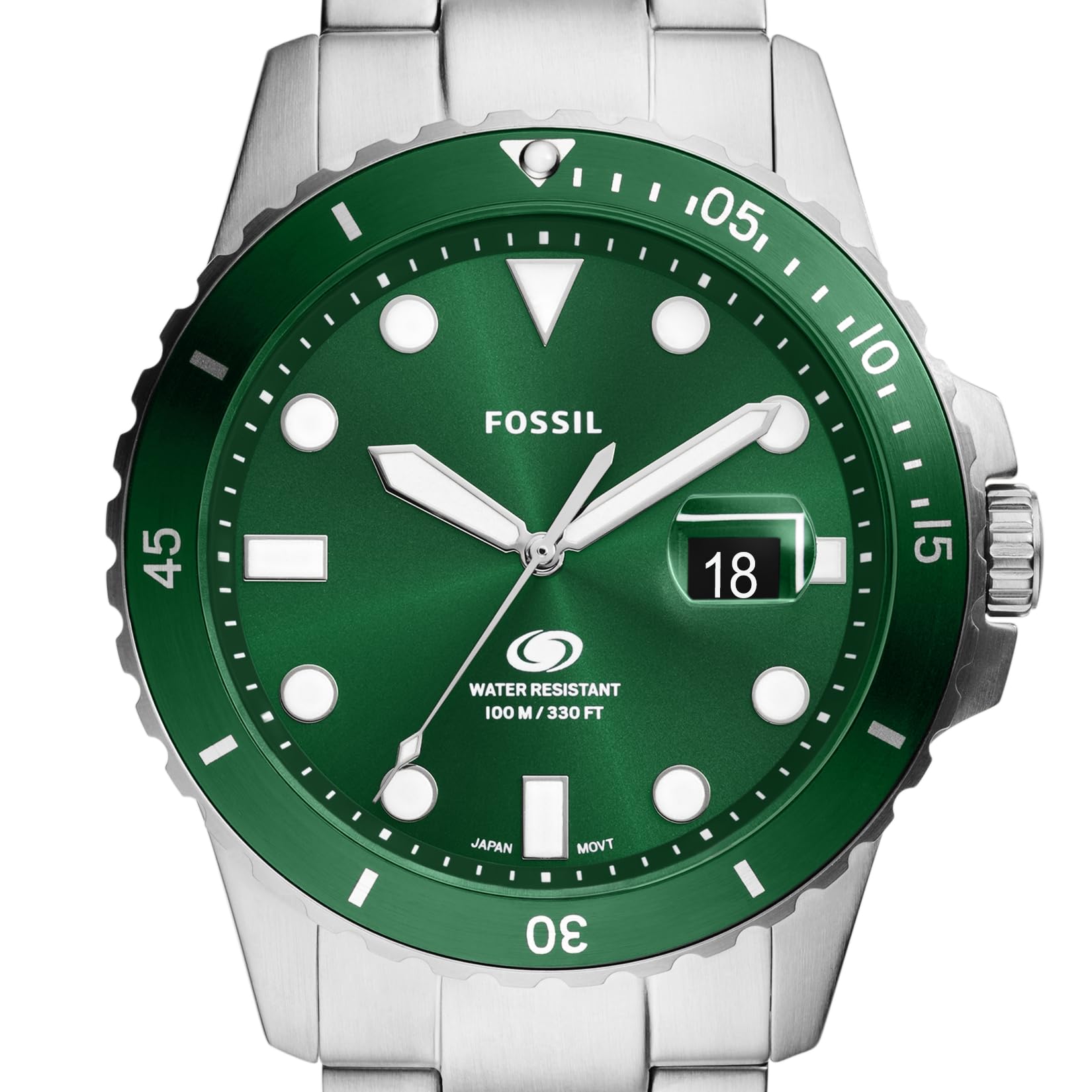 Fossil Men s Sports Watch Stainless Steel Silver Green Taper 68 Free Shipping