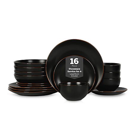 16-Piece Stone Lain Brasa Modern Stoneware Dinnerware Set (Black) $36.03 + Free Shipping