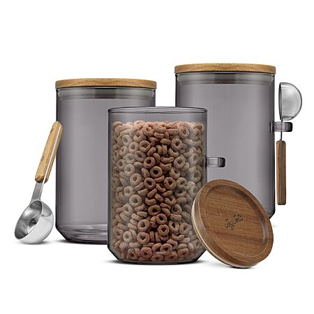 3-Pack JoyJolt Holden Stackable Glass Storage Canister w/ Wood Lids & Scoops (Smoke Gray) $27 + Free Shipping w/ Prime or on $35+