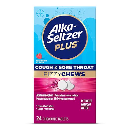 24-Count Alka-Seltzer Plus Cough & Sore Throat Fizzy Chews (Raspberry) $4.78 w/ S&S + Free Shipping w/ Prime or on $35+