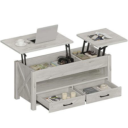 39.3" Seventable Lift Top Coffee Table w/ 2 Storage Drawers & Hidden Compartment (Gray) $84.99 + Free Shipping w/ Prime or on $35+