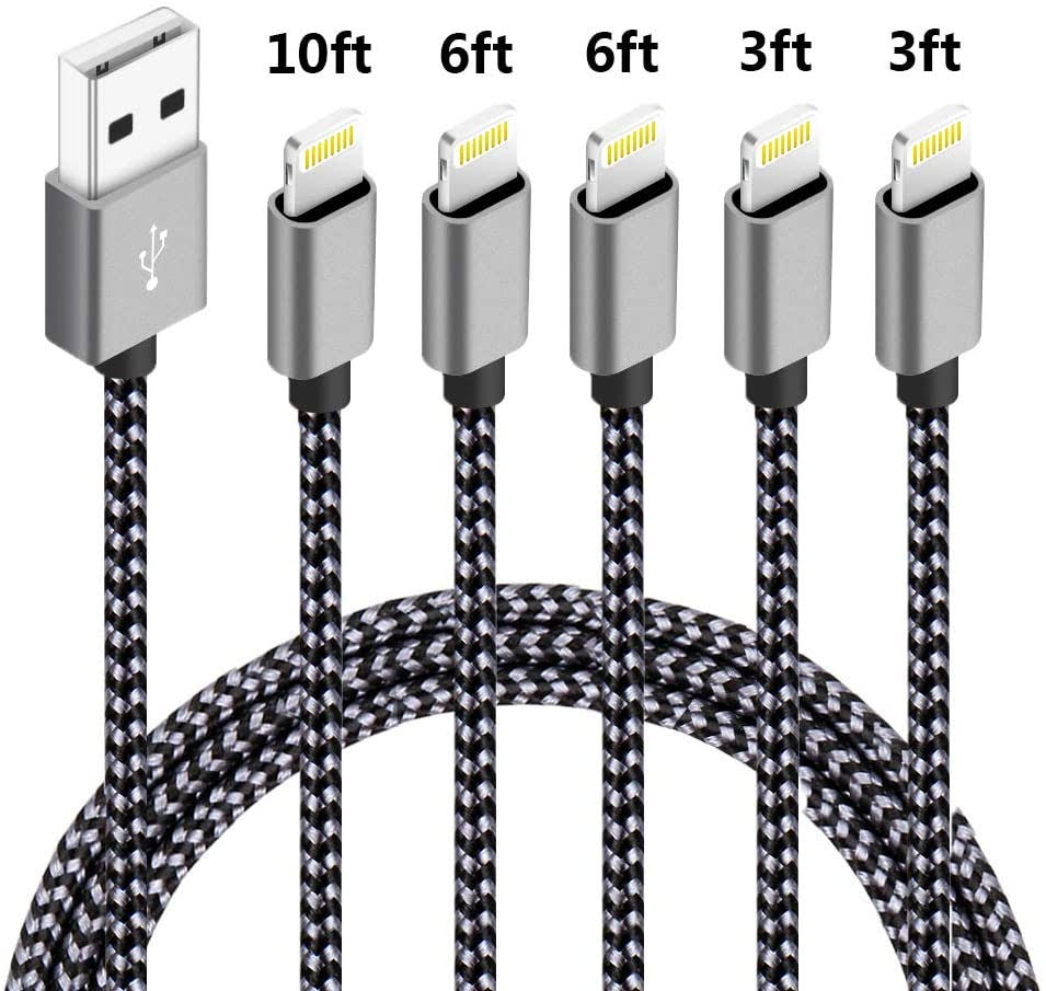 5-Pack (3ft,3ft,6ft,6ft,10ft) iphone charger cable muti-colors $7.99