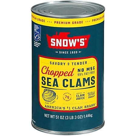 Snow's Chopped Sea Clams in Clam Juice, 51 oz Bulk Can as low as $8.28 after 5+subscribe and save and 20% coupon on the page.