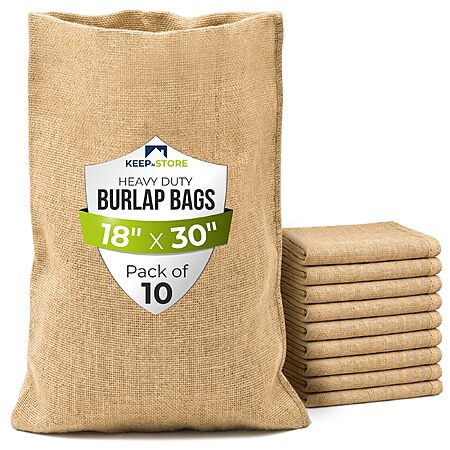 Burlap Storage Bags 18" x 30", Pack of 10 – Natural Jute Gunny Sacks for Storage of Vegetables, Gardening & Farm Use, Breathable Heavy-Duty Burlap Bags for