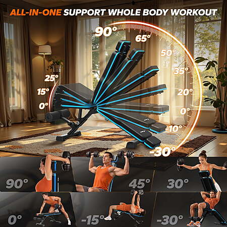 MERACH (newer model) Adjustable Weight Bench with Extended Headrest ...