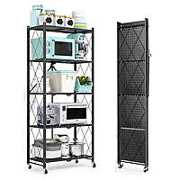COOKCOK 5-Tier Storage Shelving Unit, Metal Shelf 27.9"x13.4"x62.5, Foldable Storage Shelf with Wheels, Metal Storage Rack, No Assembly Required $79.99