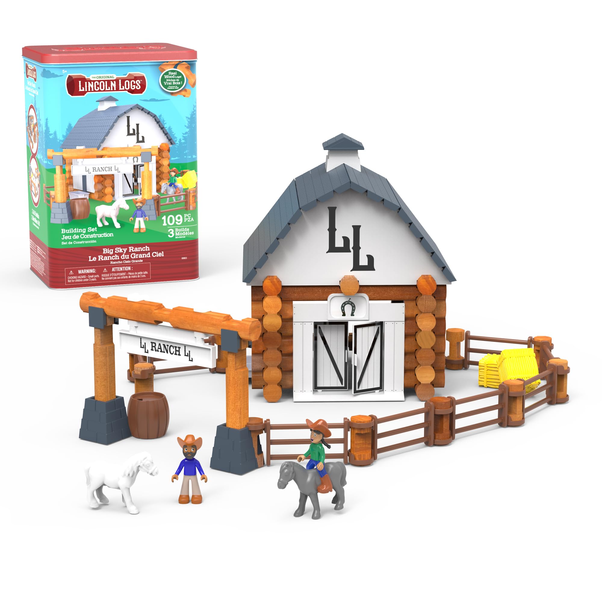 Lincoln Logs Big Sky Ranch Building Set Retro Building Toy, 100