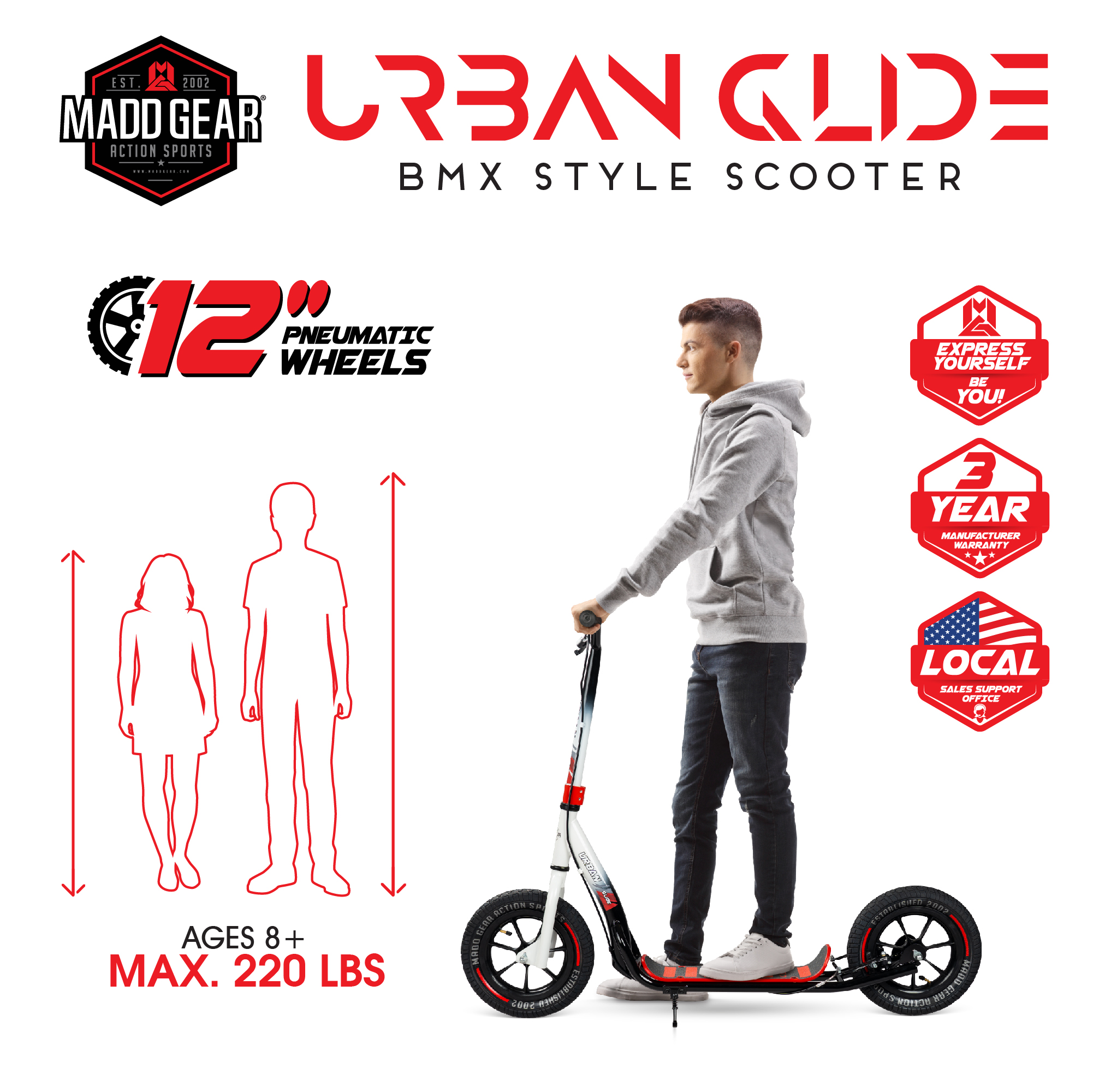 Madd Gear Urban Glide Commuter Scooter Large Smooth 12 Air Filled Tires Quick Stop Hand Brake and Kick Stand 8 Yrs Walmart 69