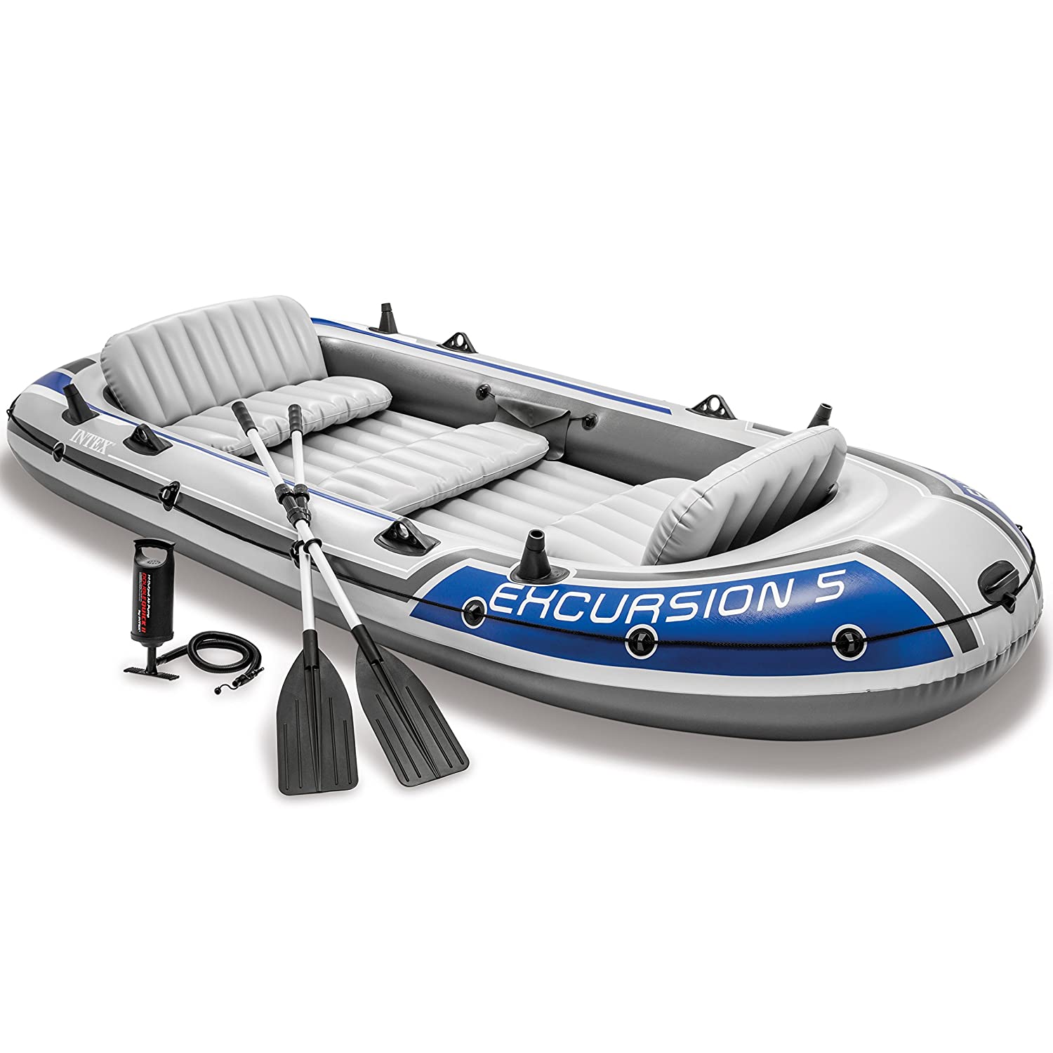 Intex Excursion 5, 5-Person Inflatable Boat Set with Aluminum Oars and High Output Air Pump $102.62