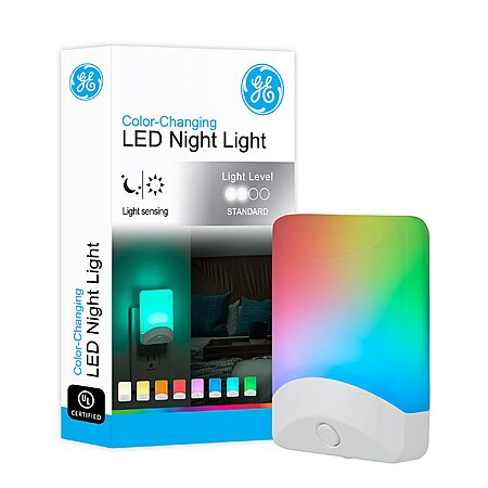 GE Color-Changing LED Night Light w/ Dusk to Dawn Sensor & 8 Vibrant Colors: 4-Pack $15.60, 2-Pack $7.82; 1-Pack $4.04 + Free Shipping w/ Prime or on $35+
