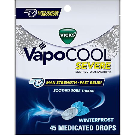 45-Count Vicks VapoCool Severe Medicated Sore Throat Drops (Various) 3 for $9.74 ($3.24 each) + Free Shipping w/ Prime or on $35+
