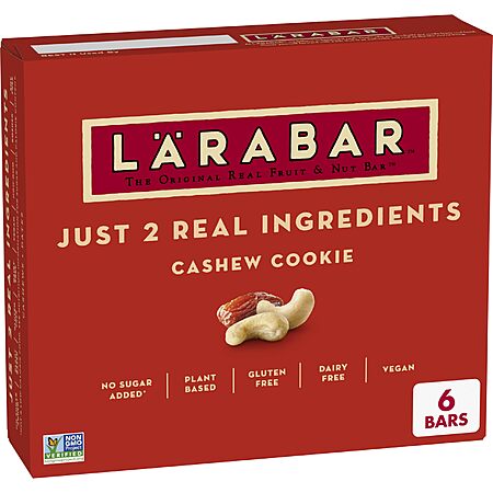 6-Count 1.7-Ounce Larabar Gluten Free/Vegan Fruit & Nut Bars (Cashew Cookie) $3.35 w/ S&S + Free Shipping w/ Prime or on $35+
