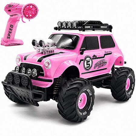 $12.49 10Leccion Remote Control Car for Girls, Pink RC Truck with 2 Rechargeable Batteries, 2.4GHz Kids RC Monster Truck Toy