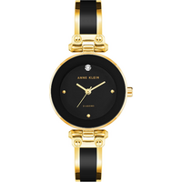 28mm Anne Klein Women's Genuine Diamond Dial Bangle Quartz Watch (Black/Gold)