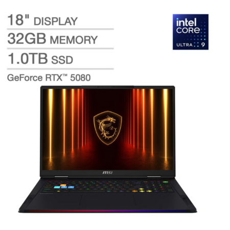 MSI Raider 18 HX 18" Gaming Laptop - Intel Core Ultra 9 285HX - NVIDIA RTX 5080 - 2560x1600 - Windows 11 - 32GB RAM - 1TB SSD $2499.99 @Costco