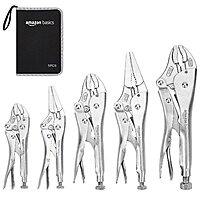 Amazon Basics 5-Piece CR-V Locking Pliers and Wire Cutters Set with Carrying Case, 2 Straight, 3 Curved Jaw, 6.5-10 inch, Silver Free Shipping w/ Prime or on orders $35+ | $18.98