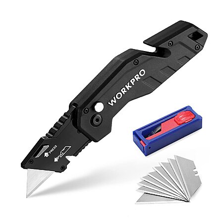 WORKPRO Folding Utility Knife, Box Cutter with Belt Clip, Quick-Change Blade, Nylon Handle, Extra 10 SK5 Blades Included, Free Shipping w/ Prime or on orders $35+ | $9.99