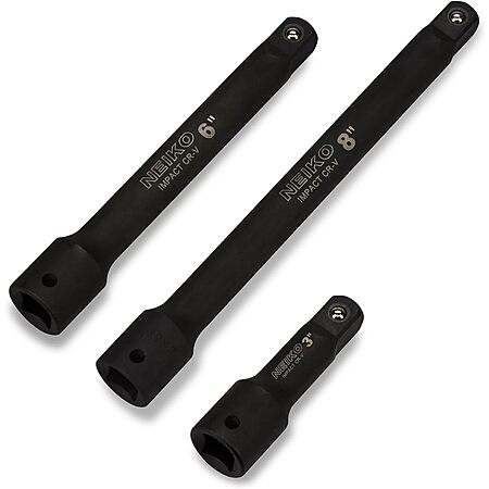 NEIKO 00237A 1/2-Inch-Drive Impact Extension-Bar Set, Made with CrV Steel, 3-Inch, 6-Inch, and 8-Inch Sizes, 3-Piece Set $11.29