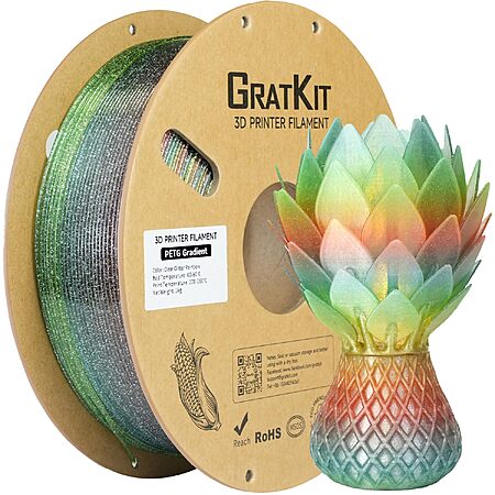GratKit Glitter Rainbow PETG, Color Change Transparent PETG, 1.75mm, 1KG with Code TKV2O8NR