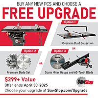 CPO Outlets: Free SawStop Dado Set, Dust Collector or Miter Gauge & 60 Tooth Blade ($299 value) w/ Professional Cabinet Saw Purchase