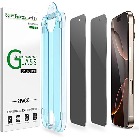 2-Pack amFilm OneTouch iPhone 16/15/14/13 Tempered Glass Screen Protectors from $4.54 + Free Shipping w/ Prime or $35+ orders