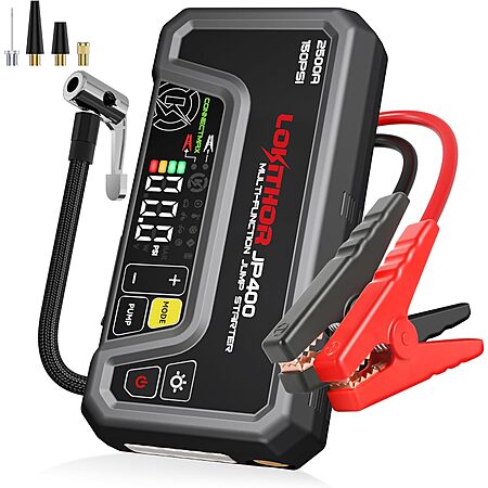12V Portable LOKITHOR JP400 2500A Jump Starter w/ Air Compressor $45 + Free Shipping
