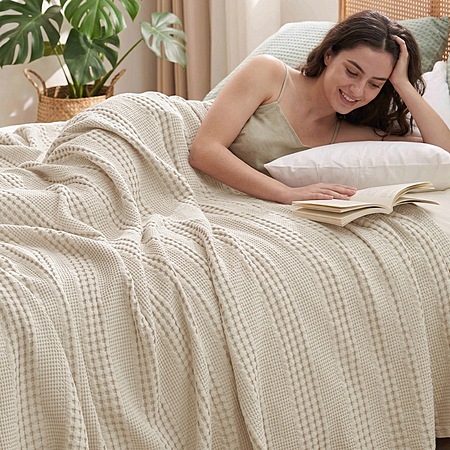 PHF Bamboo/Cotton Waffle Blanket (Color: Linen): Queen 90"x90" $20, King 104"x90"  $25 + Free Shipping w/ Prime or $35+ orders