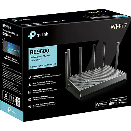 TP-Link - Archer BE9500 Tri-Band Wi-Fi 7 Router plus 1 Year of HomeShield Premium Service $119.99 at Best Buy