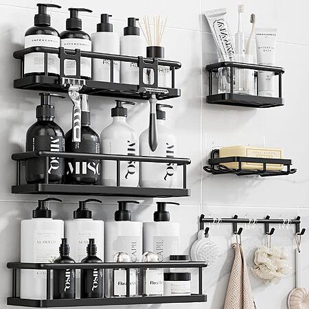 6-Pc Yasonic Shower Caddy Organizers w/ Hooks (Black)