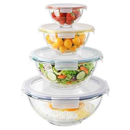8-pc (4 bowls + 4 lids) GENICOOK Nesting Glass Mixing Bowl Set w/ Airtight Lids $19