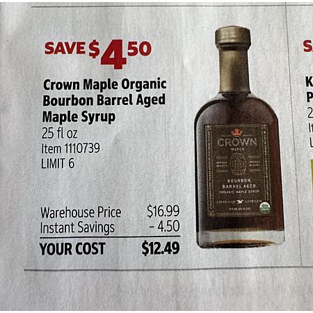 Costco Members: 25-Oz (750 ml) Crown Maple Bourbon Barrel Aged Organic ...