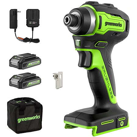 Greenworks 24V Brushless 1/4"1900 in./lbs. Impact Driver + (2) 2.0 Ah Batteries