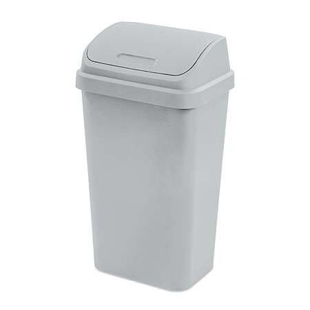 Sterilite Kitchen Trash Can, 13 Gallon Plastic Garbage Bin with Swing Top Lid, Light Gray