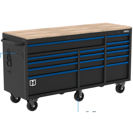 HART 72-Inch 15-Drawer Mobile Workbench with Solid Wood Top