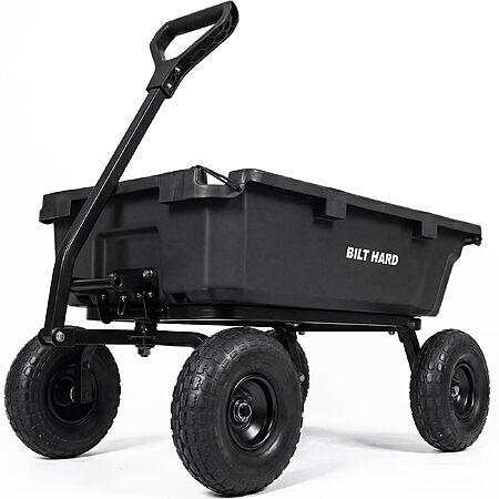 BILT HARD 900 lbs Poly Garden Dump Cart, 5 Cu.Ft Wheelbarrow Cart with 10" All Terrain Wheels $95