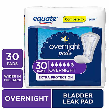 Equate Women's Overnight Incontinence Pads, Extra Protection, 30 Count ...