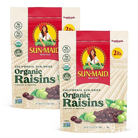 Sun-Maid Organic California Sun-Dried Raisins - (2 Pack) 32 oz