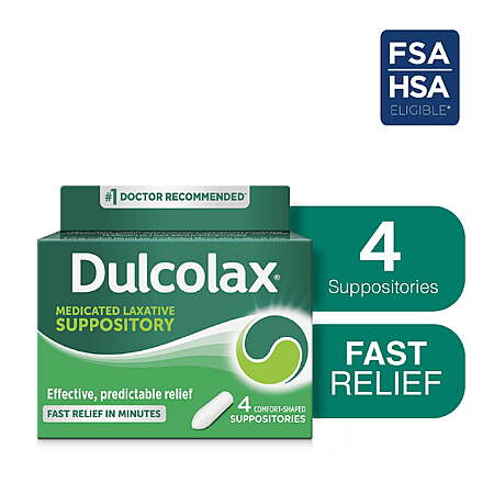 [+$2 WM Cash] Dulcolax Stimulant Laxative Medicated Suppositories, Bisacodyl 10 mg, 4 Count
