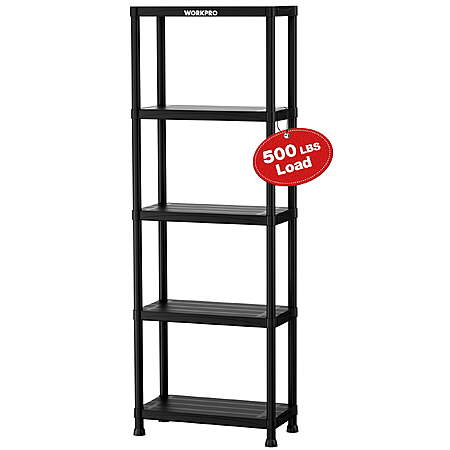 WORKPRO 500LBS 5-Tier Plastic Storage Shelf, 23.9"D x 12"W x 67"H