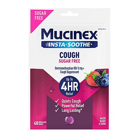 Mucinex Instasoothe SugarFree Cough Drops, Mixed Berry Flavor, 40ct