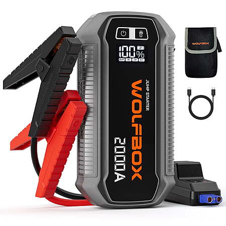 WolfBox 2000A Car Jump Starter, Portable Battery Booster Pack, 12V Power Bank for 7L Gas & 6L Diesel Engines