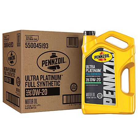 Pennzoil Ultra Platinum Full Synthetic 0W-20 Motor Oil, 5 Quart (3 Pack) for $68.91 free Shipping with Prime