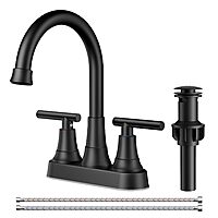 $19.99 FORIOUS Matte Black Bathroom Sink Faucet, 4 Inch Centerset Bathroom Faucet 2 or 3 Hole with Pop up Drain and cUPC Hose, Two Handles, 360° spout for Restroom,Vanity, Rv