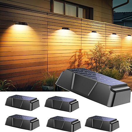 $13.49 Brightown Solar Fence Lights Outdoor - 6 Pack Solar Deck Light with Warm White, Cool White, 7 RGB Color, Fade/Jump Modes Waterproof