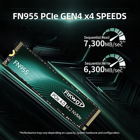 Fikwot FN955 1TB NVMe SSD M.2 2280 PCIe Gen4x4, Up to 7300MB/s, 3D NAND TLC Flash Internal Solid State Drive