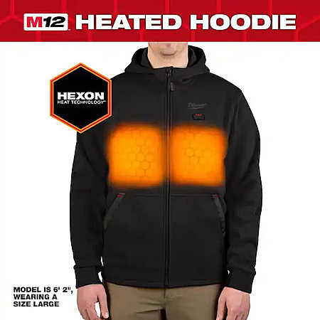 Men's M, L, XL, 2XL Milwaukee M12 12-Volt Lithium-Ion Cordless Black Heated Jacket Hoodie Kit $110
