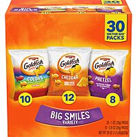 [Prime] $11: Goldfish Crackers Big Smiles Variety Pack with Cheddar, Colors, and Pretzels, Snack Packs, 30 Ct