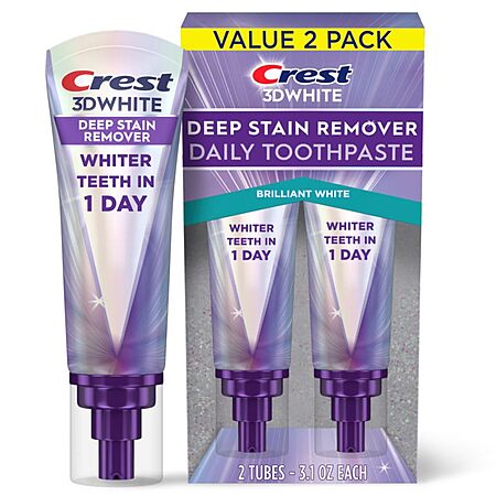 [S&S, AC] $12.57*: 2-Pack 3.1-Oz Crest 3D White Deep Stain Remover Toothpaste at Amazon